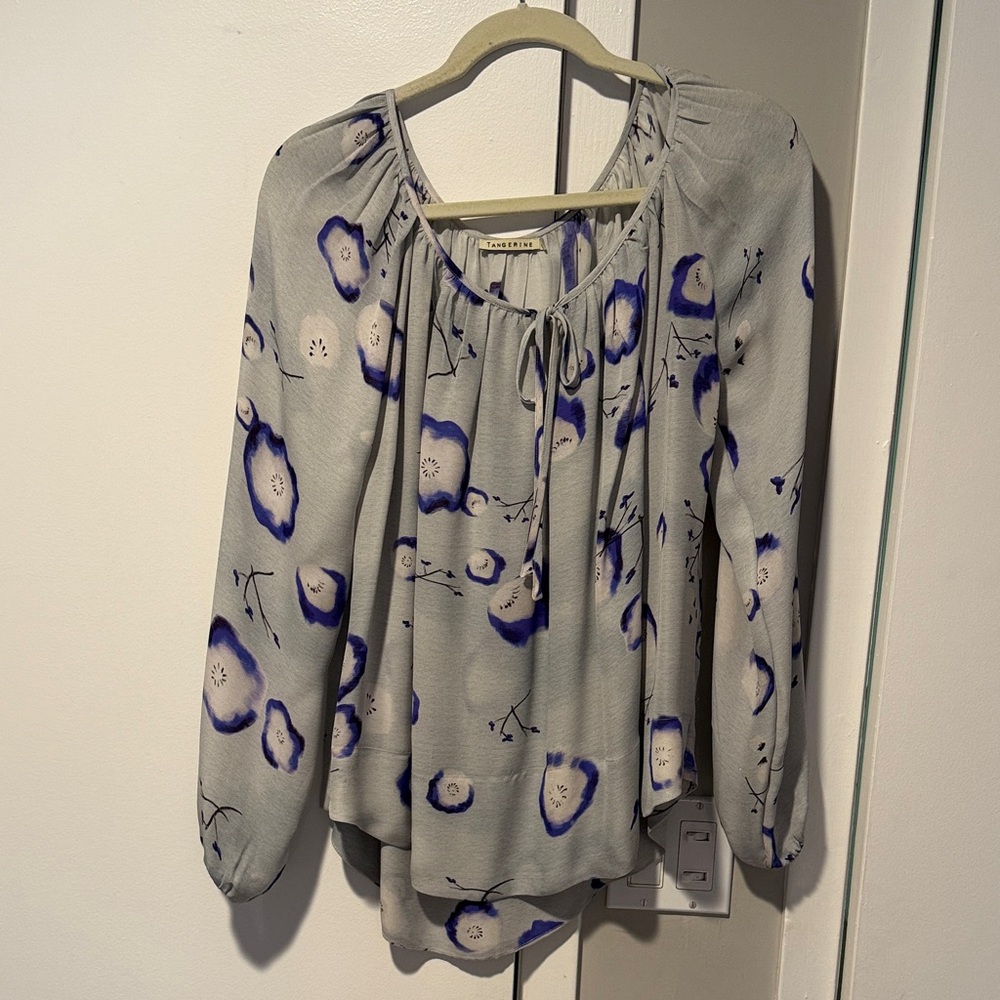 Tangerine Gray and Blue Floral Blouse